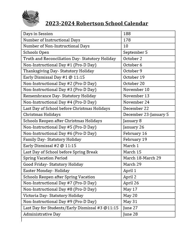 Calendar Robertson Elementary